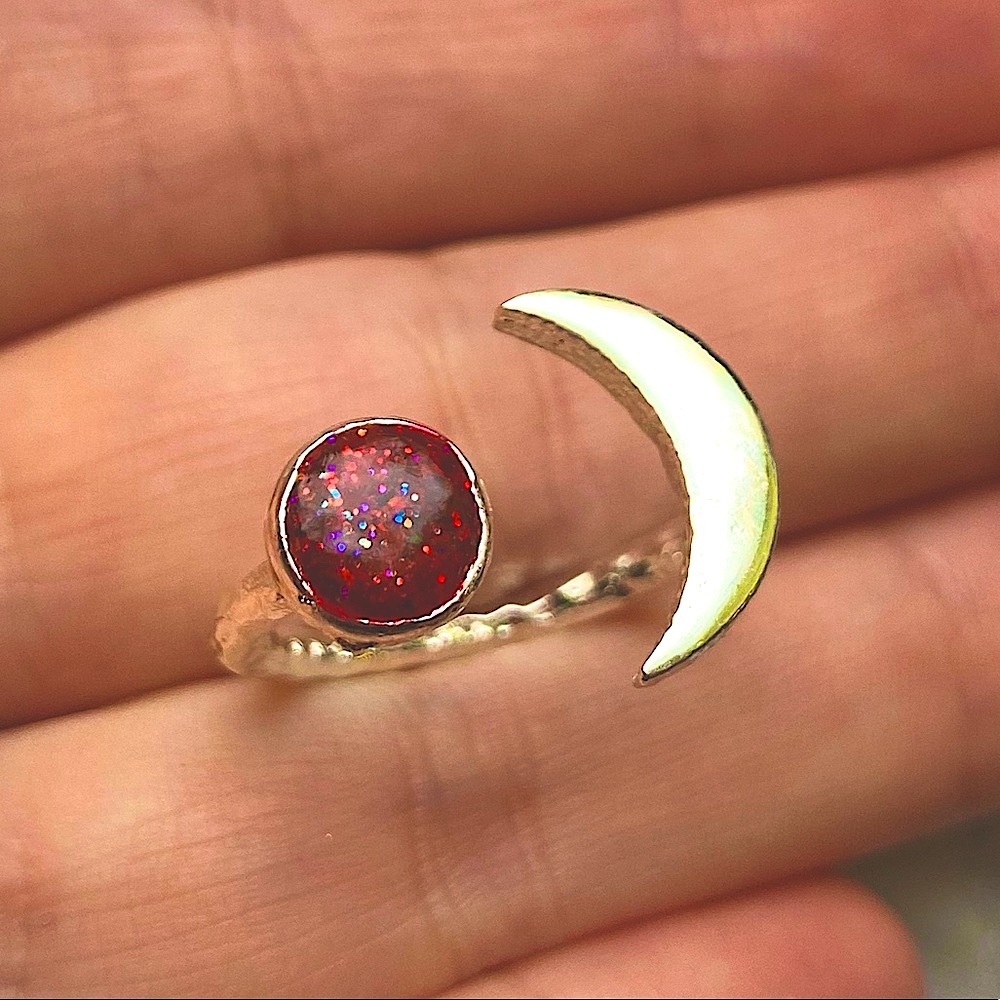 💖Opal Moon & Planet Ring (Adjustable) GARNET SPARKLE ✨